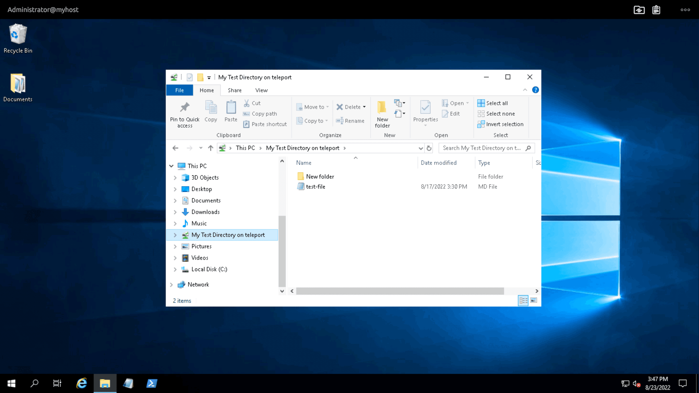 Shared directory in File Explorer